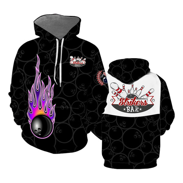 Maxcorners Purple Flame Black Bowling Ball 3D Shirt