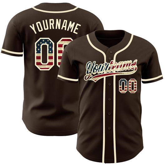 Maxcorners Custom Crimson Vintage USA Flag-Cream Premium Baseball Jersey LM0210