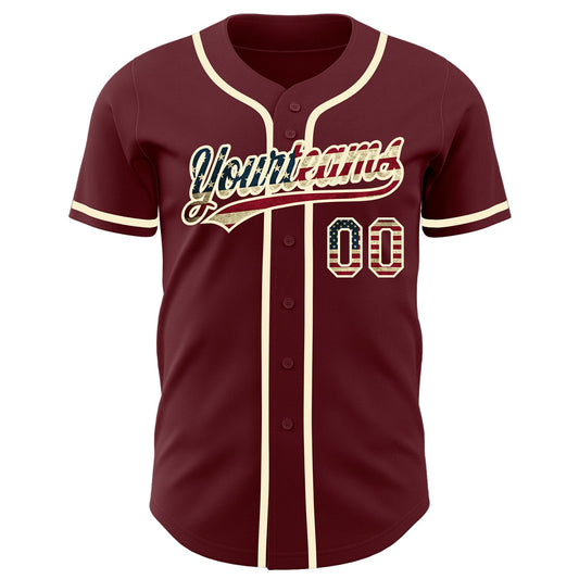 Maxcorners Custom Thunder Blue Vintage USA Flag-Cream Premium Baseball Jersey LM0210
