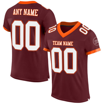 Maxcorners Custom Burgundy White-Orange Mesh Authentic Football Jersey LM2605