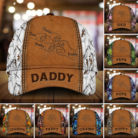Max Corners Outline Fist Bump Daddy Grandpa Personalized Personalized Classic Cap Father's Day Gift For Dad, For Grandpa, For Husband