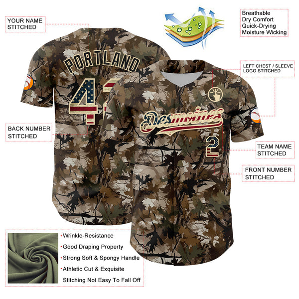 Maxcorners Custom Camo White-Red 3D American Flag  Premium Salute To Service Baseball Jersey LM0210
