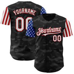 Maxcorners Custom Camo USA Flag White-Red 3D Premium Salute To Service Baseball Jersey LM0210