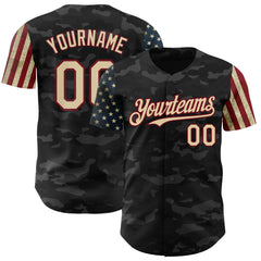 Maxcorners Custom Camo Black-Cream 3D American Flag Premium Salute To Service Baseball Jersey LM0210
