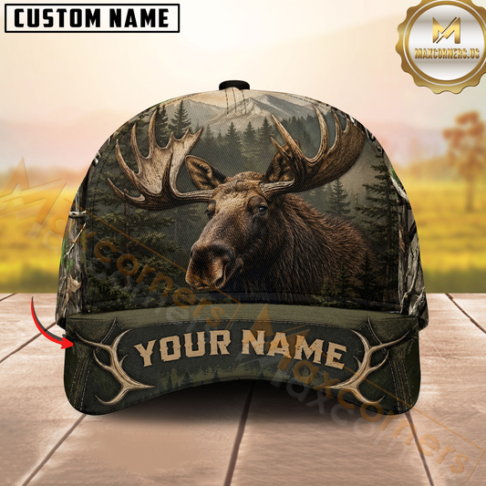 Maxcorners Moose Hunting Forest Portrait Personalized 3D Cap