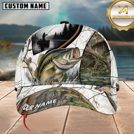 Maxcorners Fishing White Woodland Lake Splash Customized Name 3D Cap