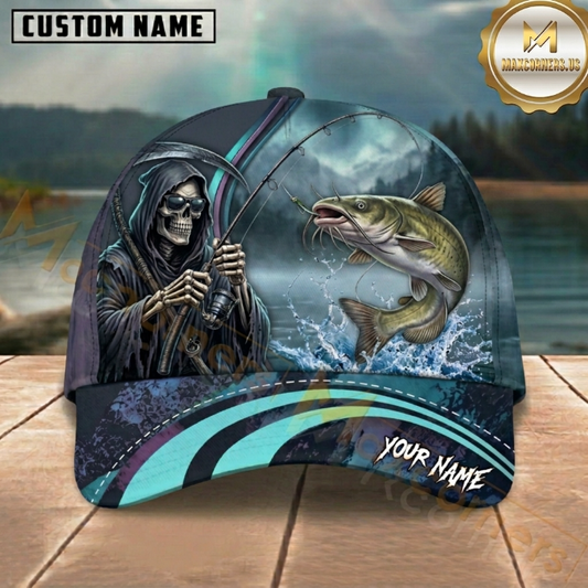 Maxcorners Grim Reaper Angler Custom Name Fishing Cap