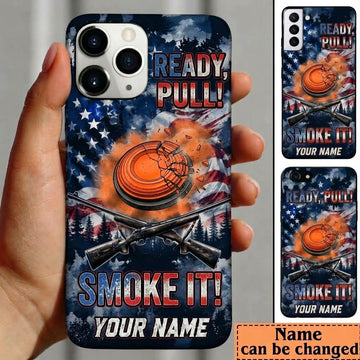 Maxcorners Trap Shooting Ready Pull Smoke It Orange Clay Target American Flag Personalized Phone Case