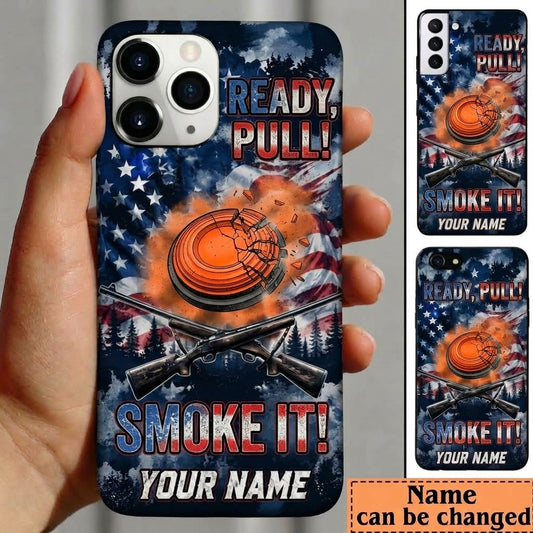 Maxcorners Trap Shooting Ready Pull Smoke It Orange Clay Target American Flag Personalized Phone Case