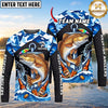 (13 Breeds) Maxcorners Fishing Blue Geometric Camo Bass Beer Anchor Splash Design Custom Name & Team Name 3D Shirts