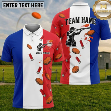 Maxcorners Trap Shooting French Flag Blue White Red Clay Target Shotgun Shells Personalized Shirt