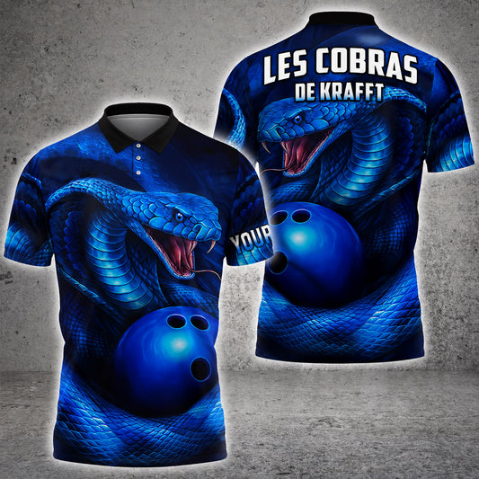 Maxcorners Custom 3D Blue Cobra Snake Bowling Team Shirt Bowling Jersey Outfit for Men Polo & Quarter-Zip MT1607 For Christian Reuter
