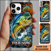 Maxcorners Fishing Orange Grunge and Fishing Rod Design Personalized Name Phone Case (12 Fish Species)