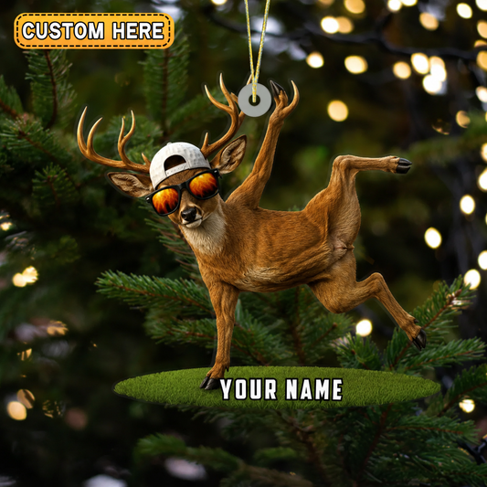 Maxcorners Hunting Funny Deer Sunglasses Pose Customized Name 3D Keychain And Ornament