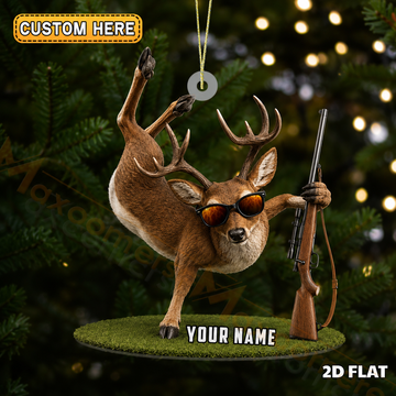 Maxcorners Hunting Deer With Hunting Rifle Customized Name 3D Keychain And Ornament
