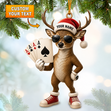 Maxcorners Hunting Deer Playing Cards Santa Hat Customized Name 3D Keychain And Ornament