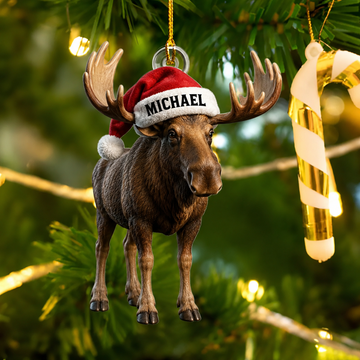 Maxcorners Hunting Moose Santa Hat Christmas Customized Name 3D Keychain And Ornament