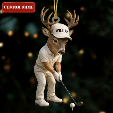 Maxcorners Hunting Deer Playing Golf Customized Name 3D Keychain And Ornament