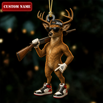 Maxcorners Hunting Deer With Shotgun Streetwear Style Customized Name 3D Keychain And Ornament