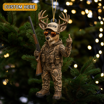 Maxcorners Hunting Deer Hunter Camouflage Outfit With Rifle Customized Name 3D Keychain And Ornament