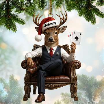 Maxcorners Hunting Deer Playing Cards Santa Christmas Customized Name 3D Keychain And Ornament
