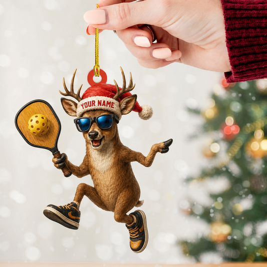 Maxcorners Hunting Deer Pickleball Player Santa Christmas Customized Name 3D Keychain And Ornament