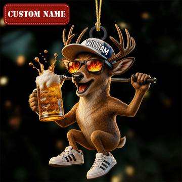 Maxcorners Hunting Deer With Beer And Golf Club Customized Name 3D Keychain And Ornament