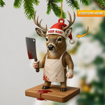 Maxcorners Hunting Deer Butcher Santa Christmas Customized Name 3D Keychain And Ornament