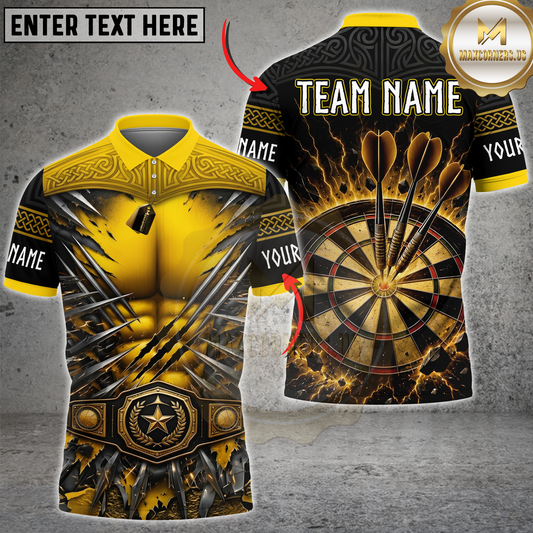 Maxcorners Darts Yellow Black Claw Dartboard Design Personalized Name 3D Unisex Shirt