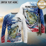 Maxcorners Crappie Fishing Patriotic American Flag Wave White Skin Custom Name & Team Name 3D Shirts TU1807