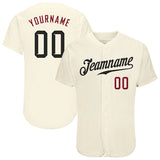 Custom Cream Black-Crimson Authentic Baseball Jersey