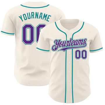 Maxcorners Custom Cream Purple-Teal Authentic Baseball Jersey
 LM0609