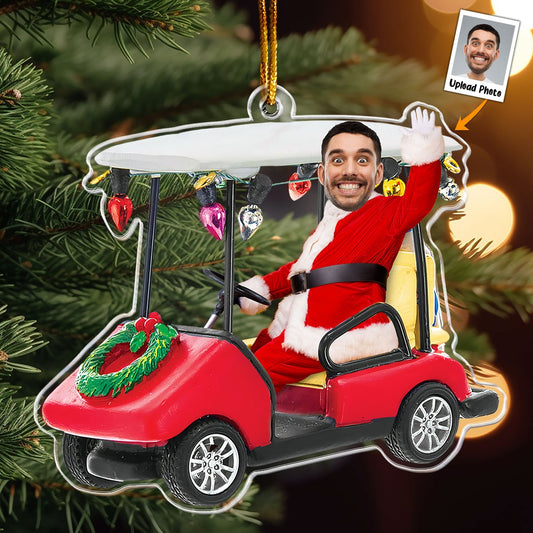 Maxcorners Custom Photo Golf Cart Xmas Ornament, Golf Player Custom Name Acrylic Ornament, Christmas Golf Gift