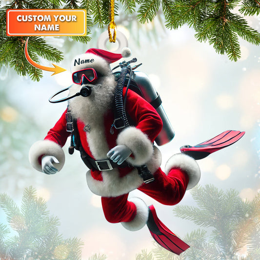 Maxcorners Scuba Diving Custom Name Ornament Santa Diver, Christmas Home Decor Gift For Diver Lovers LM2111