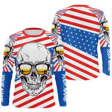 Maxcorners American Flag Skull Fishing Custom UV Long Sleeve Performance Fishing Shirts, Gift for Fisherman LM2408