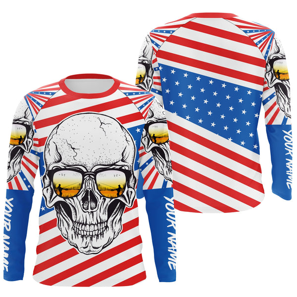 Maxcorners American Flag Skull Fishing Custom UV Long Sleeve Performance Fishing Shirts, Gift for Fisherman LM2408