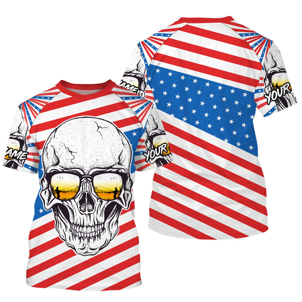 Maxcorners American Flag Skull Fishing Custom UV Long Sleeve Performance Fishing Shirts, Gift for Fisherman LM2408
