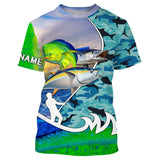 Maxcorners Customized Name Mahi Mahi, Wahoo, Tuna Fishing Blue Fishing 3D Shirts