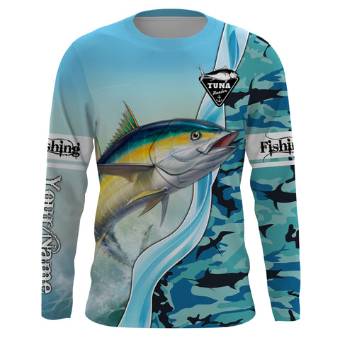 Maxcorners Tuna Fishing Shirts Blue Ocean Camouflage Performance Fishing Shirt, Sun Protection Long Sleeve, Perfect Gift for Fisherman LM2408