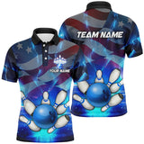 Maxcorners American flag blue Bowling Epic Light Pattern Customized Name And Team Name 3D Shirt