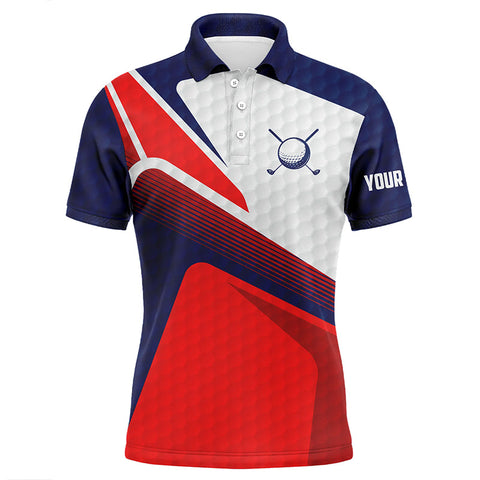 MaxCorners Golfs Red White And Blue  Customized Name 3D Polo Shirt For Men