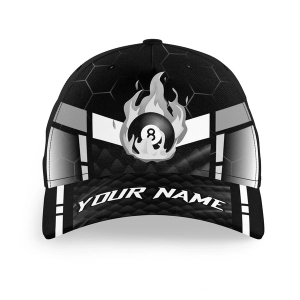 Maxcorners Billiard White Black Fire 8 Ball Personalized Name 3D Cap