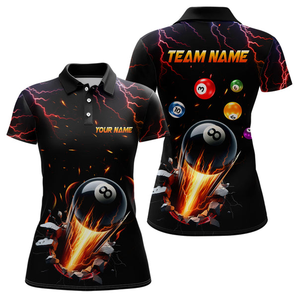 Maxcorners Ball 8 Fire Thunder Billiard Polo Shirts For Men Custom Name Billiard Shirt Design