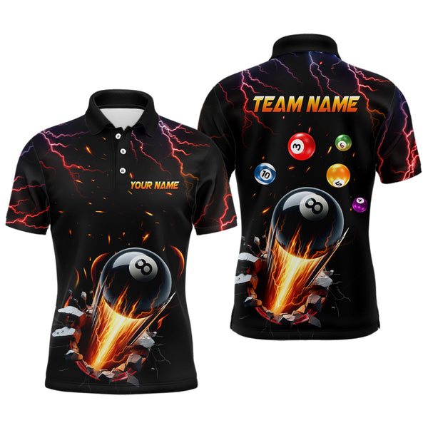 Maxcorners Ball 8 Fire Thunder Billiard Polo Shirts For Men Custom Name Billiard Shirt Design