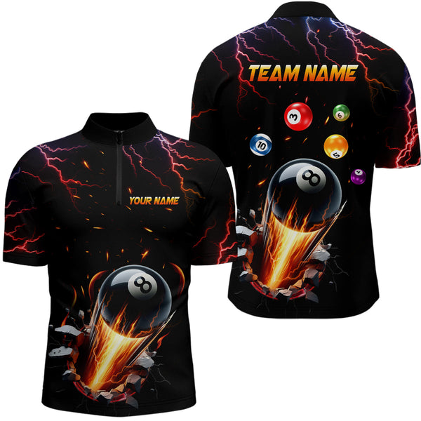 Maxcorners Ball 8 Fire Thunder Billiard Polo Shirts For Men Custom Name Billiard Shirt Design