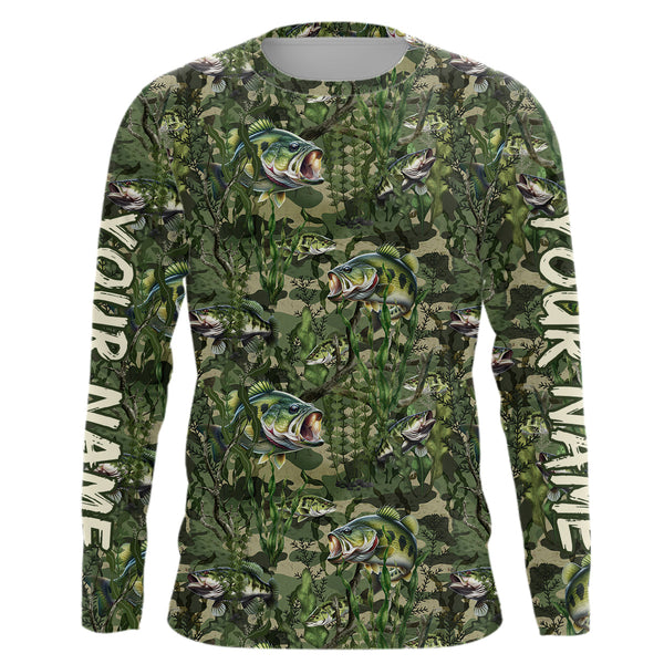 Maxcorners Largemouth Bass Fishing Camouflage Algae Pattern Customize Shirts For Men And Women Personalized Fishing Gift LM2408
