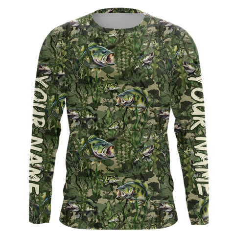 Maxcorners Largemouth Bass Fishing Camouflage Algae Pattern Customize Shirts For Men And Women Personalized Fishing Gift LM2408