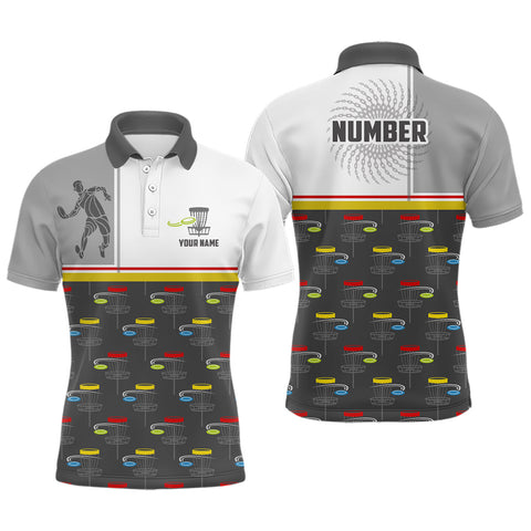 Maxcorners Disc Golf Basket Pattern Mens Disc Golf Polo Shirt Custom Name And Number Disc Golf Gifts For Men MT0510