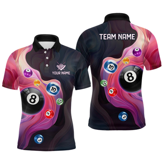Maxcorners Personalized Ball Billiards Colorful Abstract Liquid Billiard Polo Shirts For Men Custom Name Billiard Shirt Design