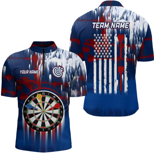 Maxcorners Dart American Blue Red Paint Mens Darts Polo Shirt Custom Darts Shirts For Men Dart Jersey